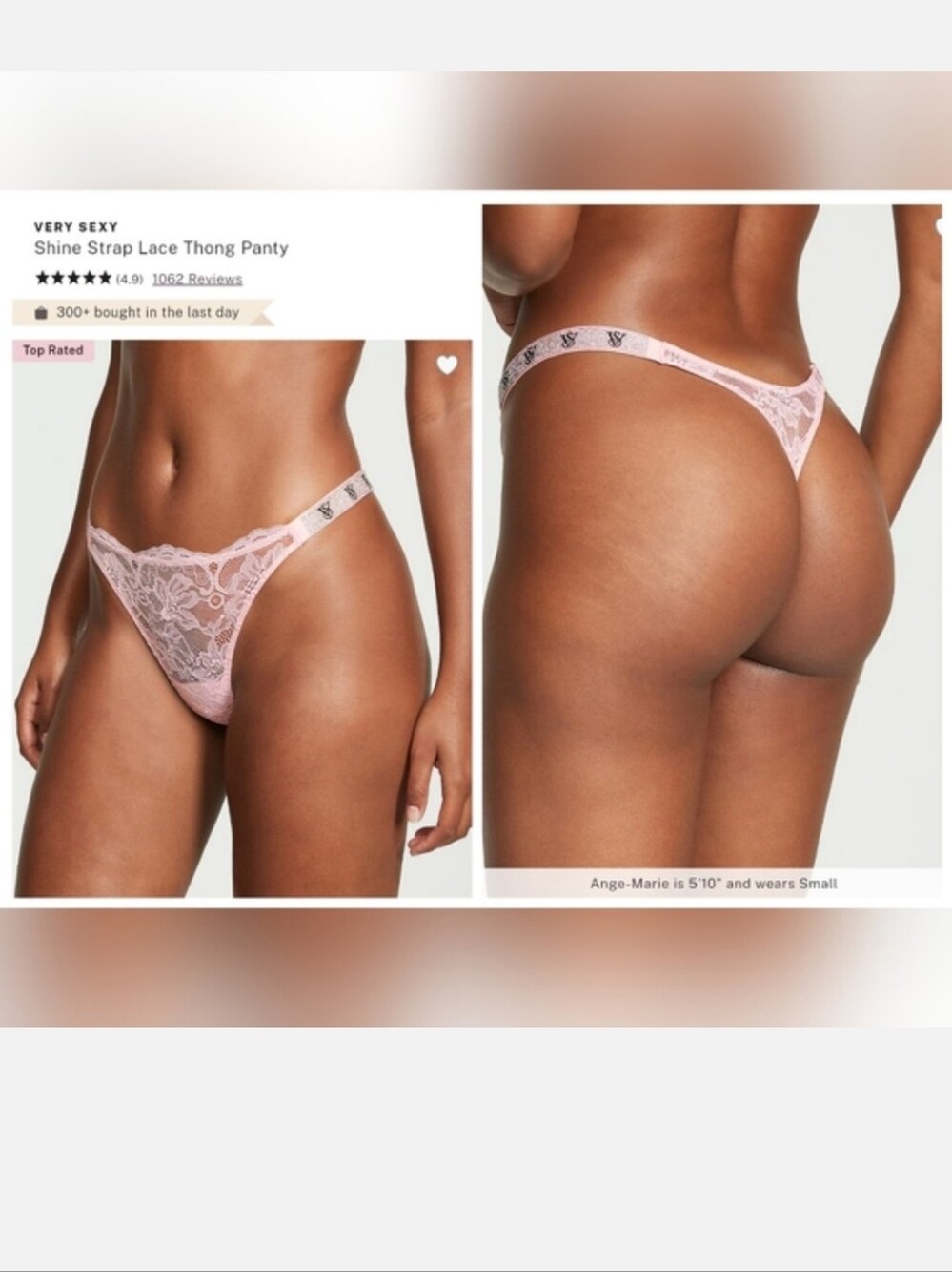 Victoria's Secret Very Sexy Shine Strap Lace Thong Panty MEDIUM PINK